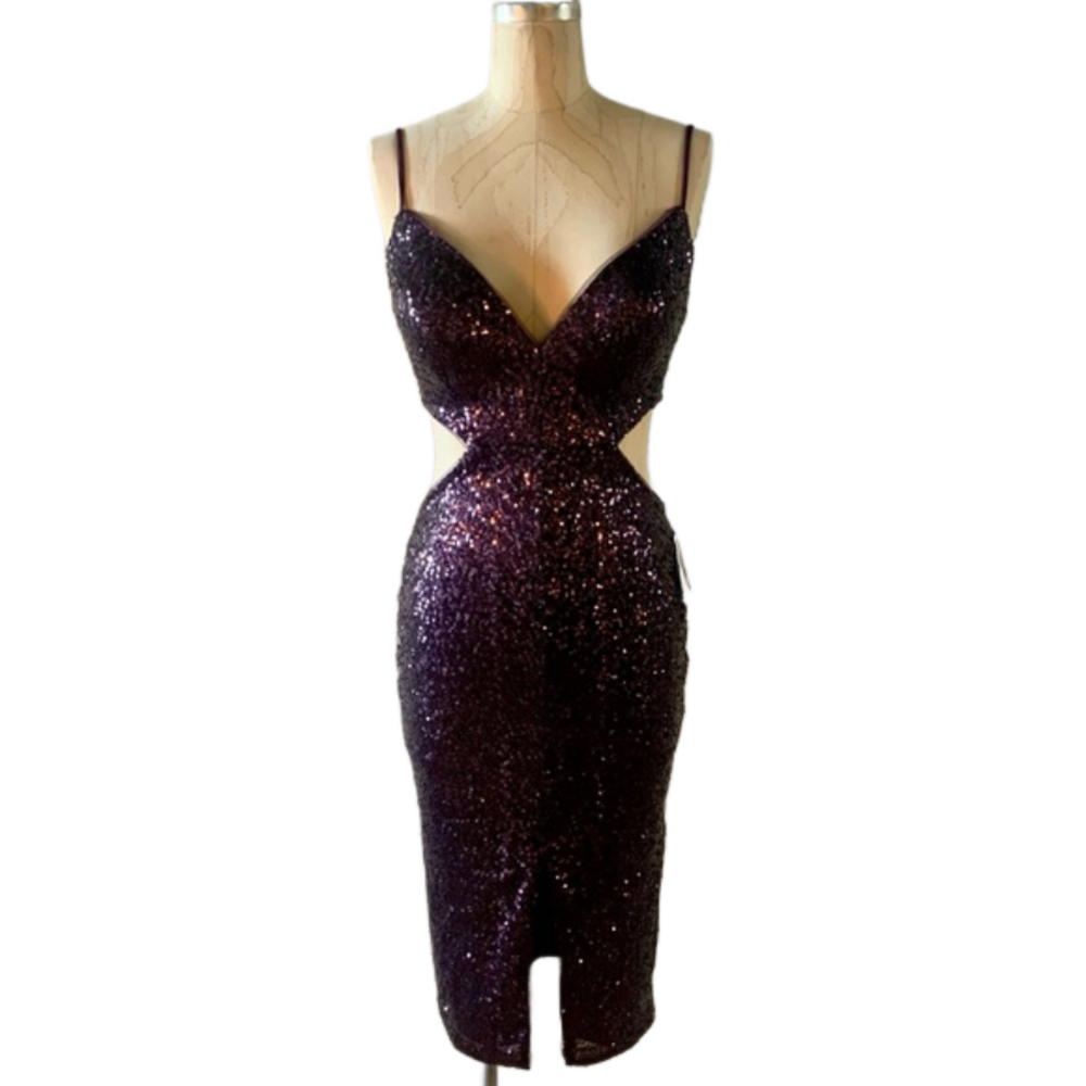 Gianni Bini GB Purple Sequin Cocktail Dress w Straps Cut Out Details Size XS